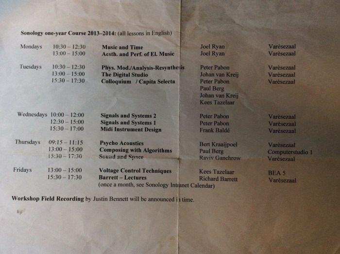 Sonology one year course timetable